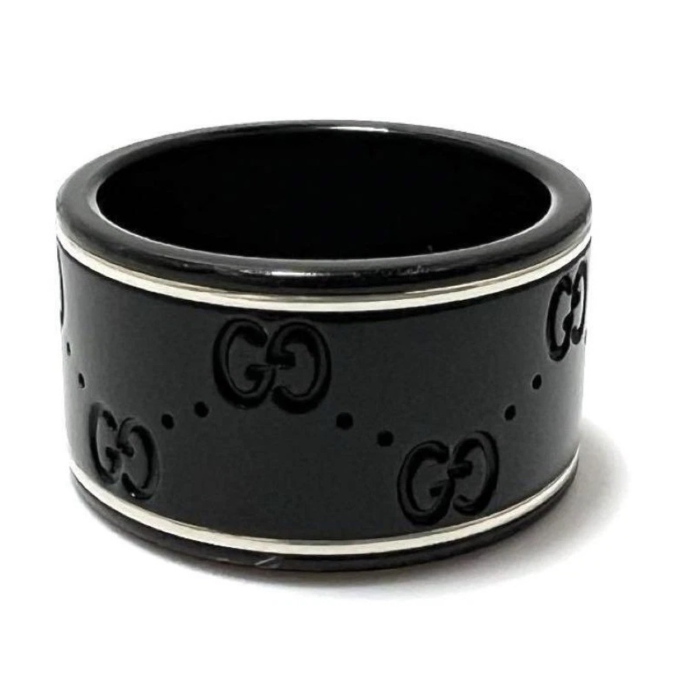 Gucci Icon 18k White Gold and Black GG Band Ring - Picture 5 of 7